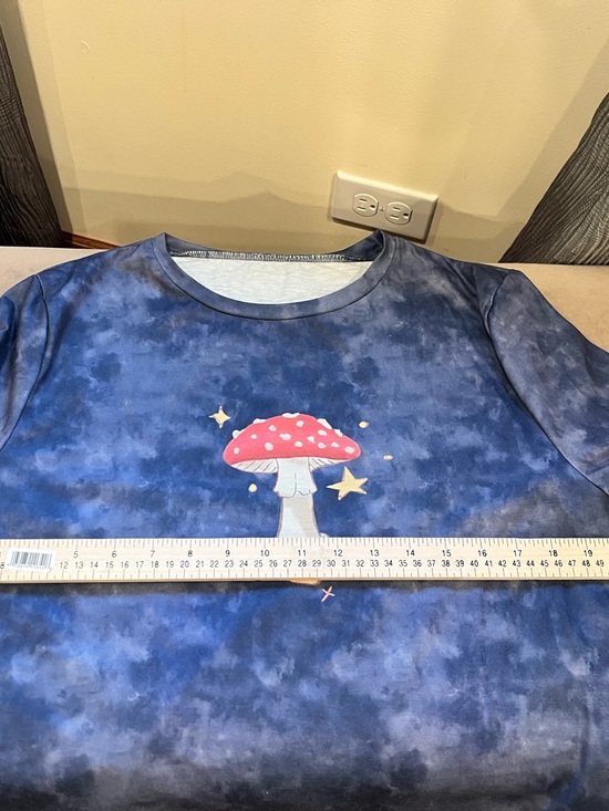 ROMWE Blue Short Sleeve Tee with Red Mushroom Graphic - Picture 7 of 8